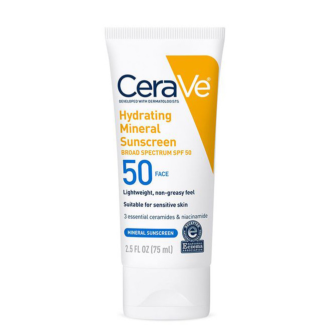 لوسیون ضد آفتاب بدون رنگ سراوی SPF 50 مدل Hydrating Mineral مناسب انواع پوست حجم 75 میلیلیتر لوسیون ضد آفتاب بدون رنگ سراوی SPF 50 مدل Hydrating Mineral مناسب انواع پوست حجم 75 میلیلیتر