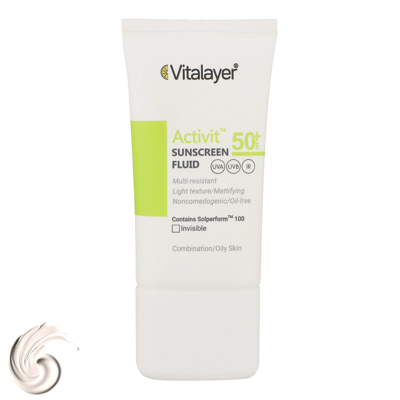 فلوئید ضدآفتاب بیرنگ ویتالیر SPF50 مدل Activit، مناسب پوستهای مختلط و چرب، حجم 50 میلیلیتر فلوئید ضدآفتاب بیرنگ ویتالیر SPF50 مدل Activit، مناسب پوستهای مختلط و چرب، حجم 50 میلیلیتر