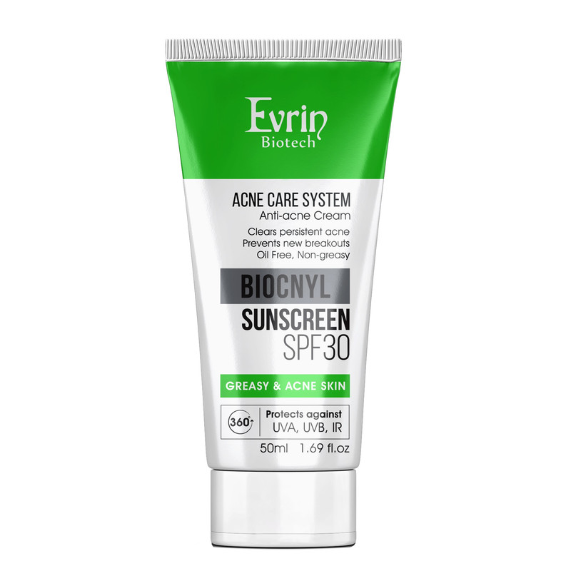 کرم ضد آفتاب بدون رنگ SPF 30 مدل BIOCNYL مناسب پوستهای ضد جوش و آکنه حجم 50 میلیلیتر کرم ضد آفتاب بدون رنگ SPF 30 مدل BIOCNYL مناسب پوستهای ضد جوش و آکنه حجم 50 میلیلیتر