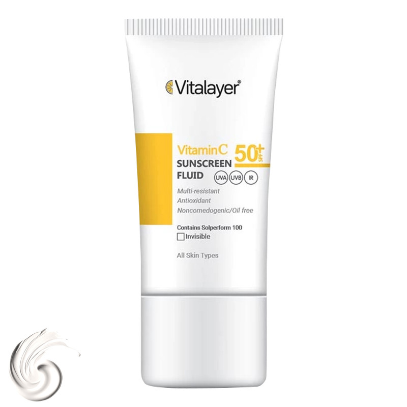 فلوئید ضدآفتاب بیرنگ ویتالیر SPF50 مدل Vitamin C مناسب انواع پوست، حجم 50 میلیلیتر فلوئید ضدآفتاب بیرنگ ویتالیر SPF50 مدل Vitamin C مناسب انواع پوست، حجم 50 میلیلیتر