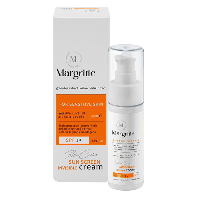 کرم ضد آفتاب بدون رنگ مارگریت SPF 30 مدل 03 مناسب پوستهای حساس حجم 50 میلیلیتر کرم ضد آفتاب بدون رنگ مارگریت SPF 30 مدل 03 مناسب پوستهای حساس حجم 50 میلیلیتر