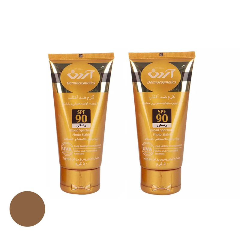 کرم ضد آفتاب رنگی آردن SPF90 مدل Tinte مناسب پوستهای نرمال و خشک حجم 50 میلیلیتر مجموعه 2 عددی کرم ضد آفتاب رنگی آردن SPF90 مدل Tinte مناسب پوستهای نرمال و خشک حجم 50 میلیلیتر مجموعه 2 عددی