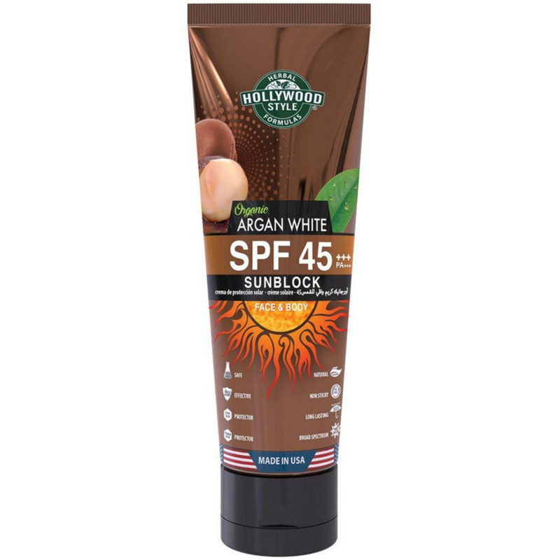 کرم ضد آفتاب بدون رنگ هالیوود استایل SPF 45 مدل آرگان مناسب انواع پوست حجم 100 میلیلیتر کرم ضد آفتاب بدون رنگ هالیوود استایل SPF 45 مدل آرگان مناسب انواع پوست حجم 100 میلیلیتر