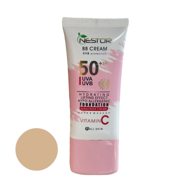 کرم ضد آفتاب رنگی نستور SPF 50 شماره 1 مدل ویتامین c  مناسب پوستهای خشک حجم 50 میلیلیتر
