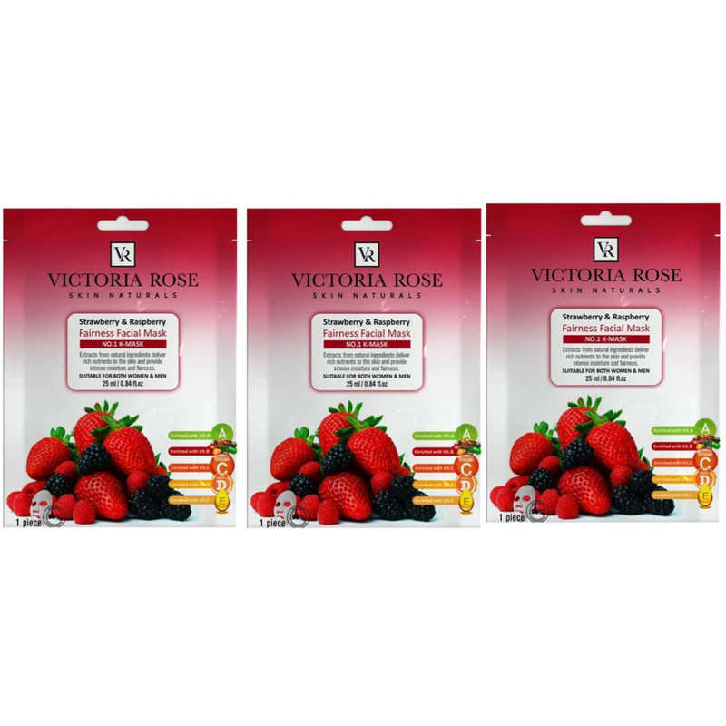 ماسک صورت ویکتوریا رز مدل عصاره توت فرنگی و تمشک حجم 25 میلی لیتر بسته 3 عددی ماسک صورت ویکتوریا رز مدل عصاره توت فرنگی و تمشک حجم 25 میلی لیتر بسته 3 عددی