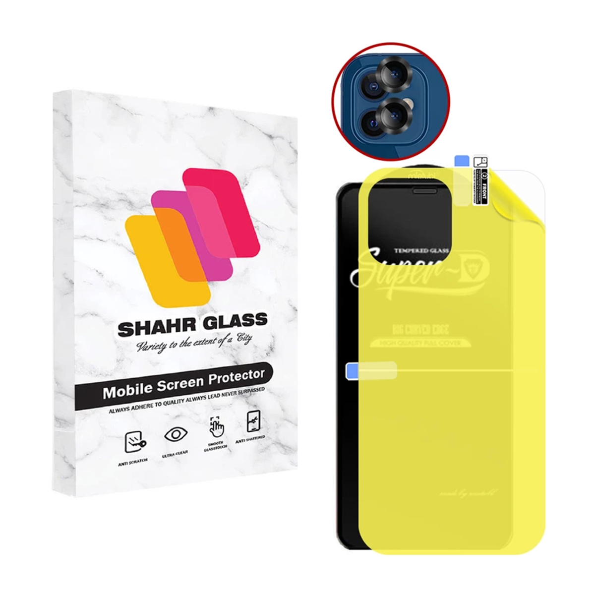 گلس و محافظ پشت و لنز دوربین گوشی اپل iPhone 12 شهر گلس مدل 2SNR -نقرهای گلس و محافظ پشت و لنز دوربین گوشی اپل iPhone 12 شهر گلس مدل 2SNR -نقرهای