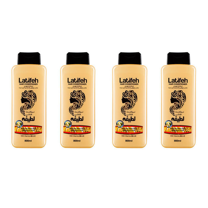 نرم کننده مو لطیفه مدل طلایی حجم 800 میلی لیتر مجموعه 4 عددی نرم کننده مو لطیفه مدل طلایی حجم 800 میلی لیتر مجموعه 4 عددی