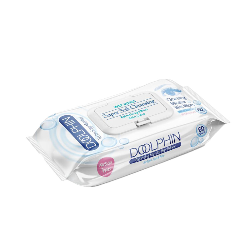 دستمال مرطوب پاک کننده آرایش دلفین مدل 001 بسته 60 عددی دستمال مرطوب پاک کننده آرایش دلفین مدل 001 بسته 60 عددی