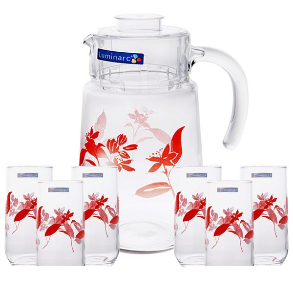 ست پارچ و لیوان 7 پارچه لومینارک مدل Bahamas Passion Red کد J1393