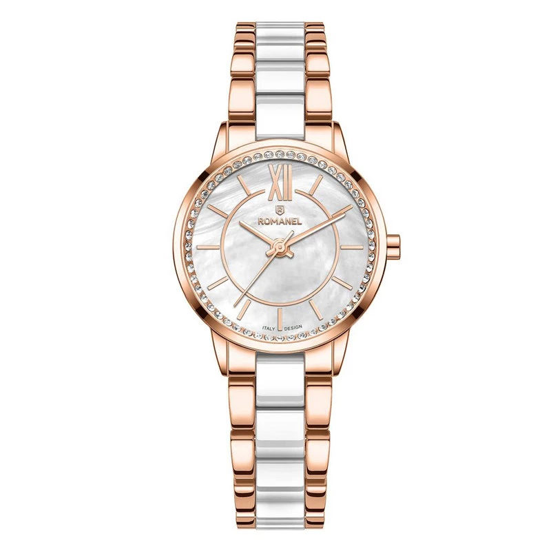ساعت مچی عقربه ای کوارتز زنانه رومانل مدل RM305001L-E-بدنه رزگلد بند سفید زرگلد ساعت مچی عقربه ای کوارتز زنانه رومانل مدل RM305001L-E-بدنه رزگلد بند سفید زرگلد