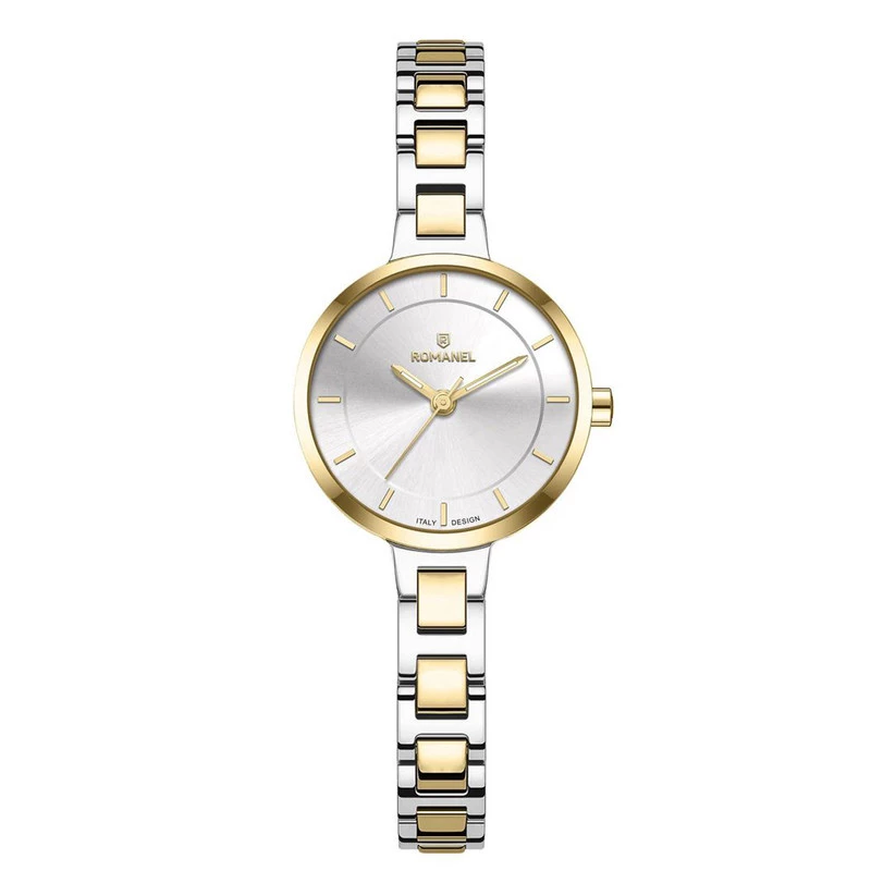 ساعت مچی عقربهای کوارتز زنانه رومانل مدل RM401001L-H-بدنه نقره ای و طلایی بند نقره ای و طلایی ساعت مچی عقربهای کوارتز زنانه رومانل مدل RM401001L-H-بدنه نقره ای و طلایی بند نقره ای و طلایی
