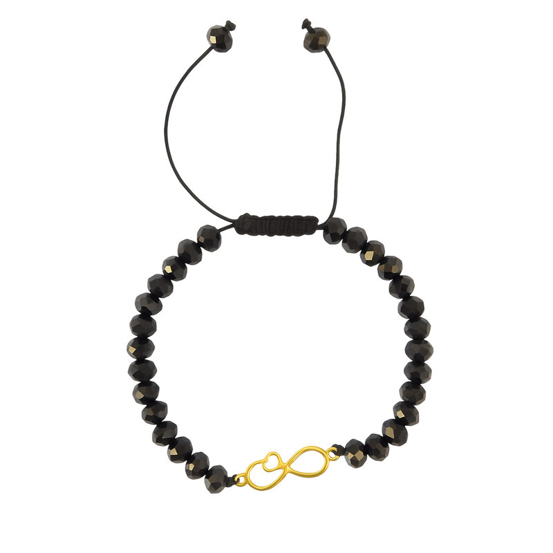 دستبند طلا 18 عیار زنانه با بند مهرهای گالری قو طلایی مدل بی نهایت و قلب