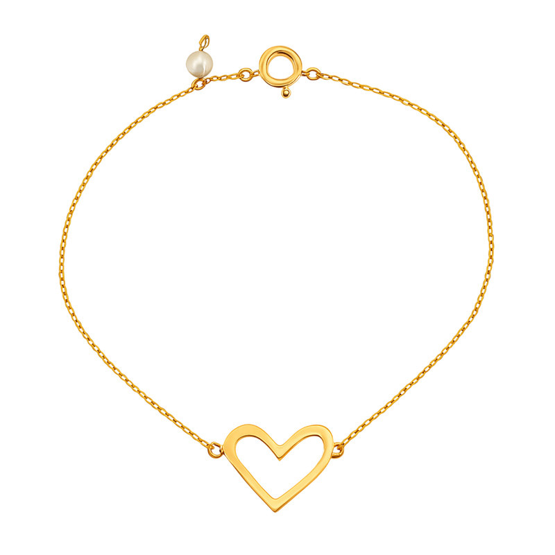 دستبند زنجیری طلا 18 عیار زنانه گالری قو طلایی مدل  قلب فرماتیک