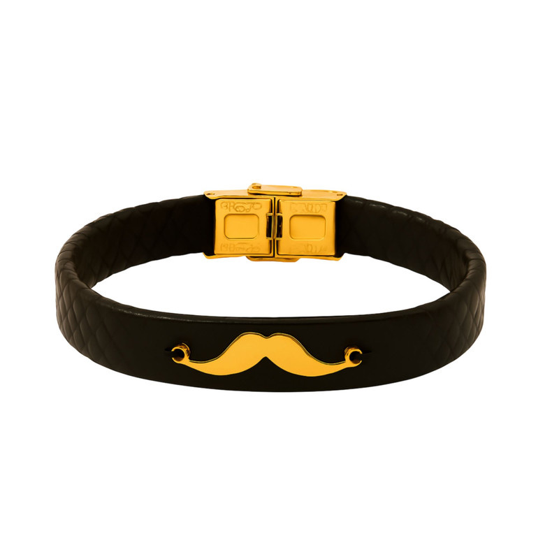 دستبند طلا 18 عیار زنانه با بند چرمی گالری قو طلایی مدل  سبیل