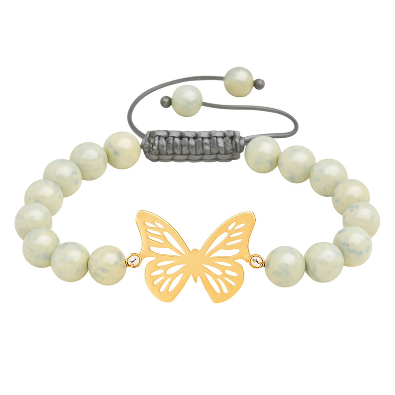 دستبند طلا 18 عیار زنانه با بند مهرهای گالری قو طلایی مدل پروانه وین