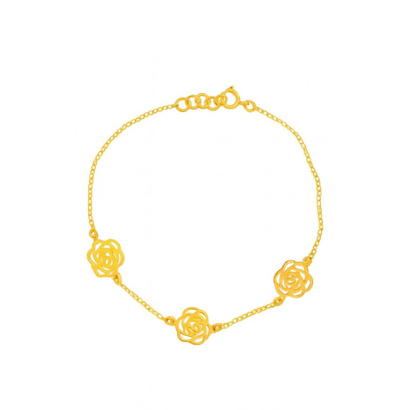 دستبند زنجیری طلا 18 عیار زنانه گالری قو طلایی مدل  سه گل رز مجزا