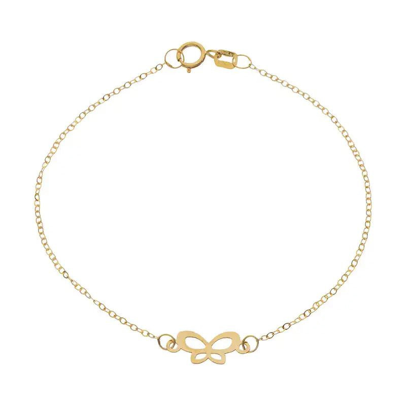 دستبند زنجیری طلا 18 عیار زنانه گالری قو طلایی مدل پروانه چهار تکه