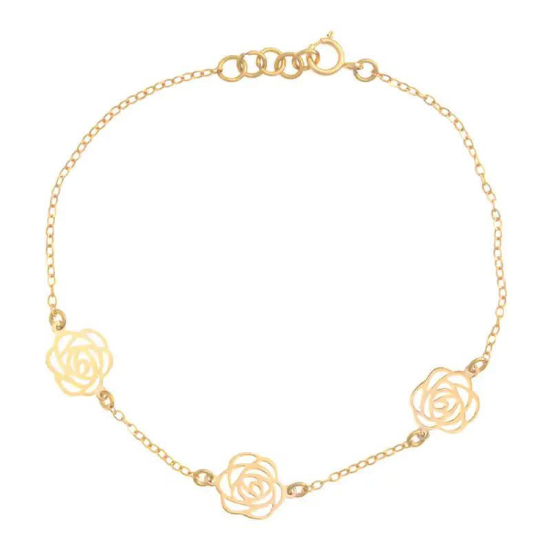 دستبند زنجیری طلا 18 عیار زنانه گالری قو طلایی مدل  سه گل رز