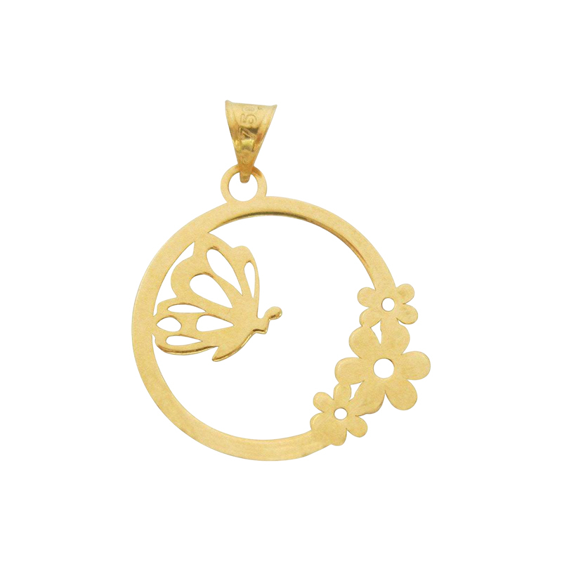 آویز گردنبند طلا 18 عیار زنانه گالری قو طلایی طرح پروانه و گل-1.00