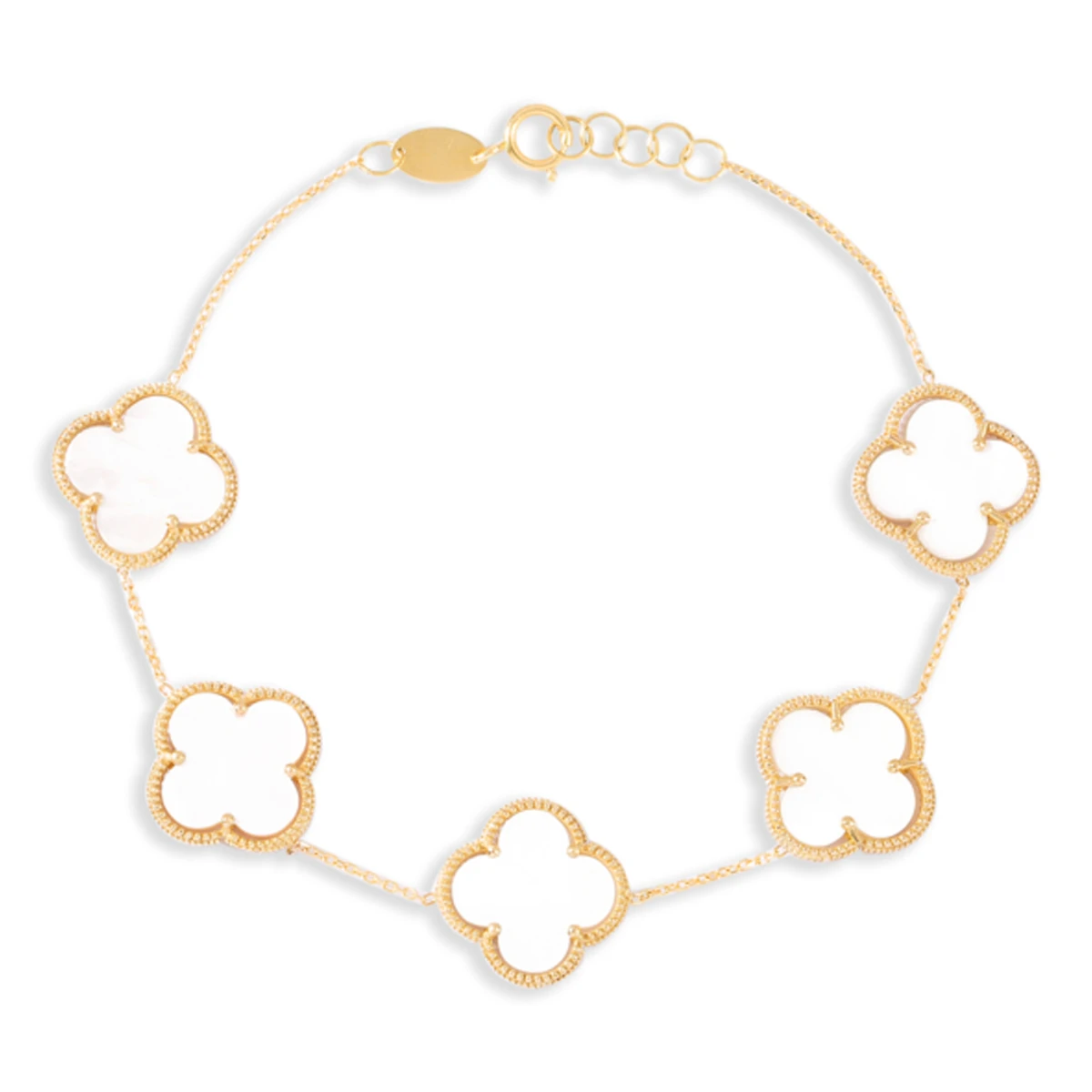 دستبند طلا 18 عیار زنانه سور گالری مدل 5 گل ونکلیف سفید کد wb2124-5.18