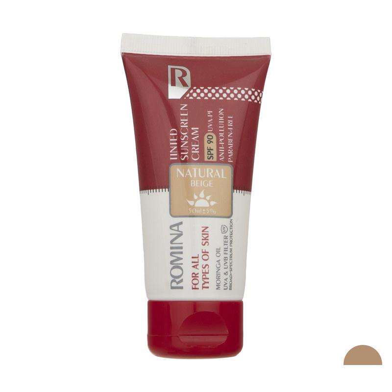 کرم ضد آفتاب رومینا مدل Natural Beige-90 حجم 50 میلی لیتر