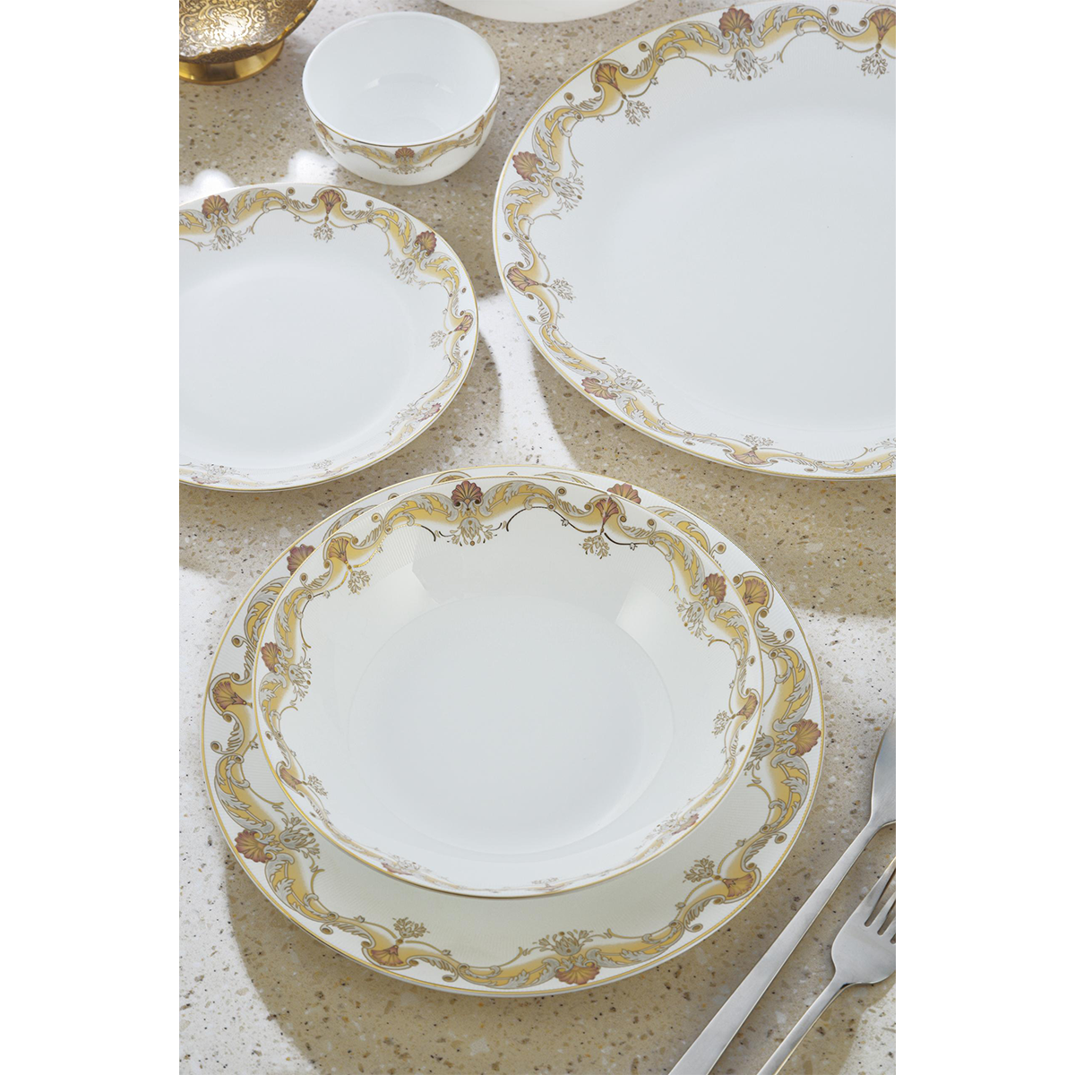 سرویس غذاخوری آرکوپال ۶ نفره ۲۶ پارچه گلدن اپال قالب زلی طرح پرنیا طلایی سرویس غذاخوری آرکوپال ۶ نفره ۲۶ پارچه گلدن اپال قالب زلی طرح پرنیا طلایی