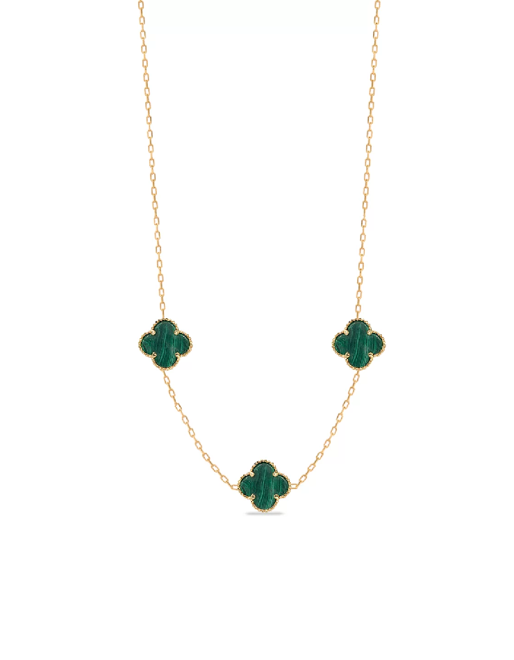 گردنبند طلا 18عیار اپال گلد مدل ونکلیف سبز سه گل