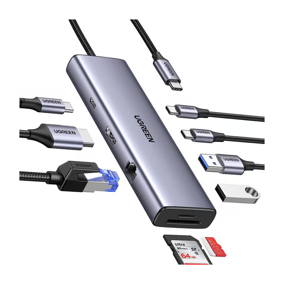 هاب USB-C یوگرین 9 پورت مدل CM498 15375-خاکستری