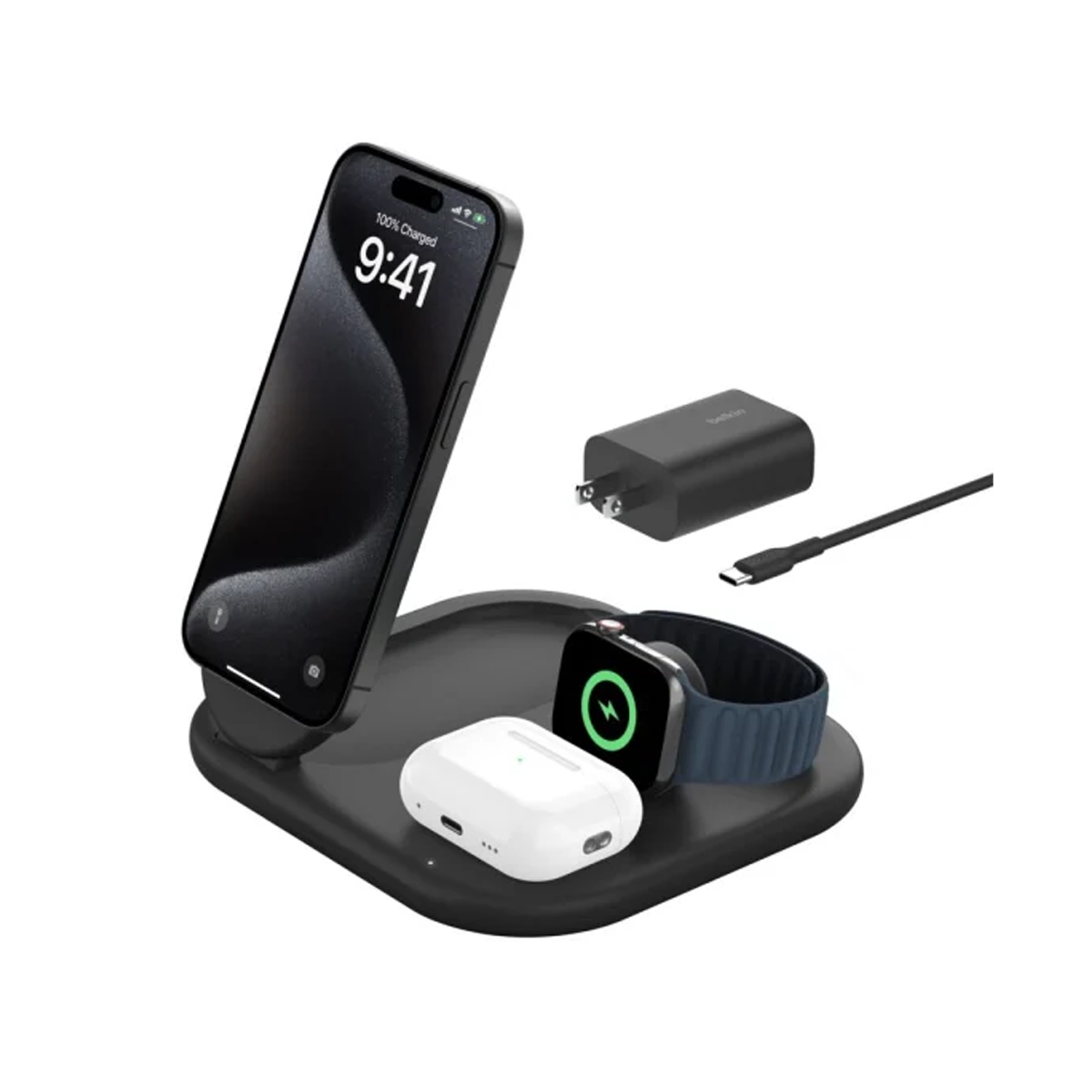 شارژر بی سیم بلکین 15 وات مدل BoostCharge 3-in-1 Magnetic Foldable WIZ013 شارژر بی سیم بلکین 15 وات مدل BoostCharge 3-in-1 Magnetic Foldable WIZ013