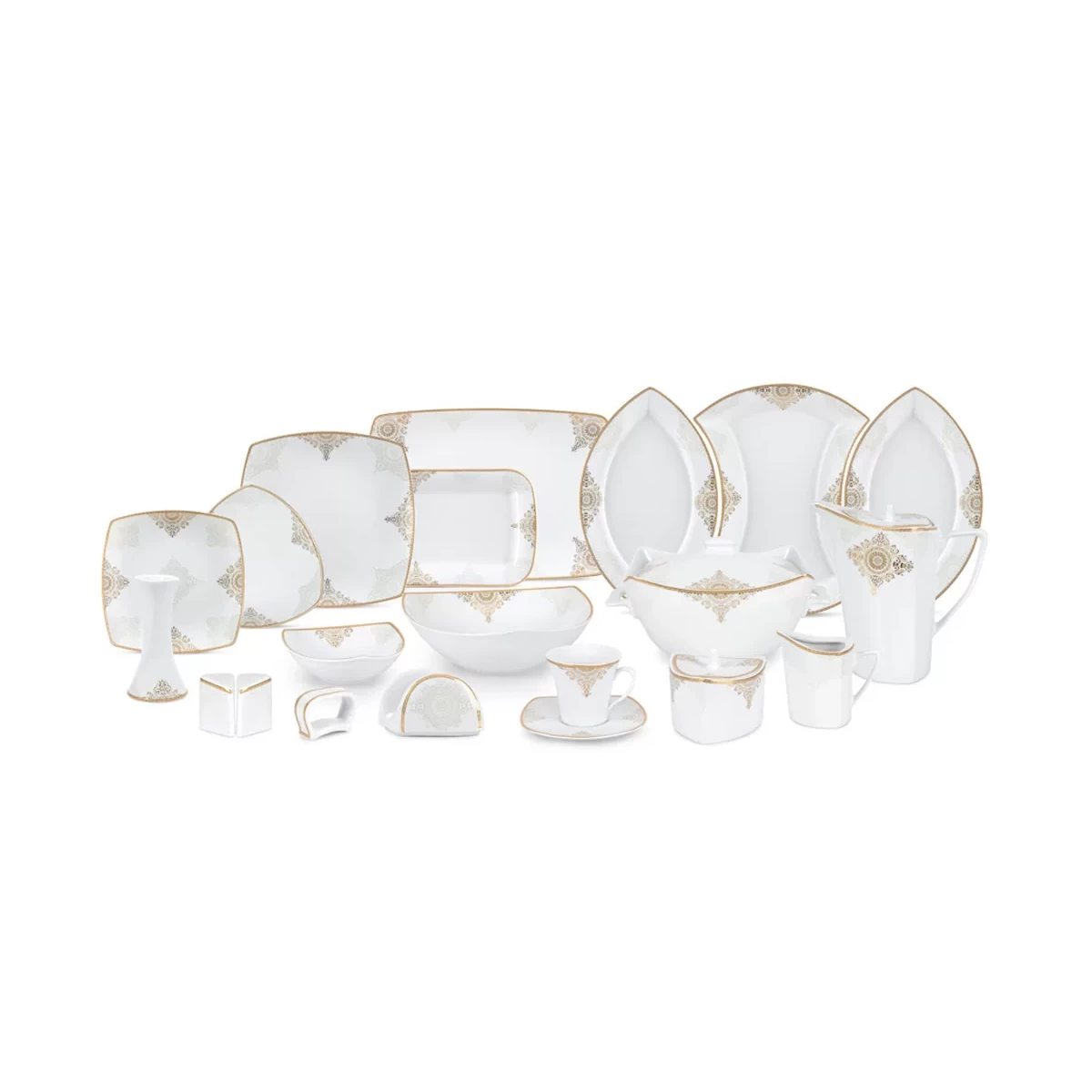 سرویس غذاخوری 105 پارچه 12 نفر چینی پردیس مدل کریستین-طلایی