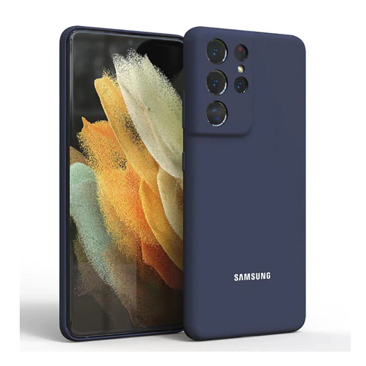 کاور سیلیکونی محافظ لنزدار مناسب برای گوشی موبایل سامسونگ Galaxy S21 Ultra-سبز تیره