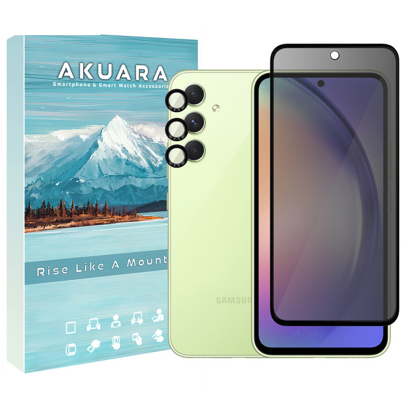 محافظ صفحه نمایش حریم شخصی آکوآرا مدل Prv-ring مناسب برای گوشی موبایل سامسونگ Galaxy S23 Fe 5G به همراه محافظ لنز دوربین