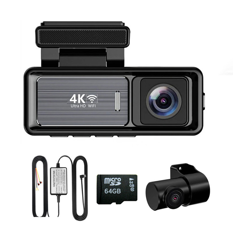 دوربین ثبت وقایع خودرو اتوویژن مدل M6 4K-WiFi به همراه دوربین عقب و رم 64 گیگ بایت و کیت برق مستقیم