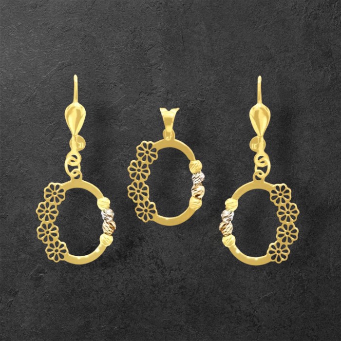 نیم ست طلای 18 عیار زنانه گوی سفید و طلایی گوشواره و آویز کد 595