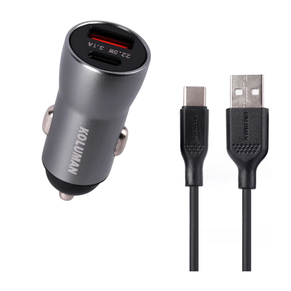  شارژر فندکی کلومن مدل KC-C01 به همراه کابل تبدیل USB - C copy-تیتانیوم