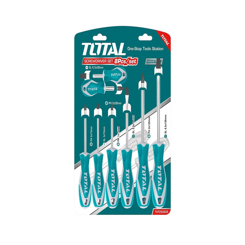 پیچ گوشتی یک سر چهارسو یک سر دو سو توتال مدل THT250608 بسته 8 عددی پیچ گوشتی یک سر چهارسو یک سر دو سو توتال مدل THT250608 بسته 8 عددی