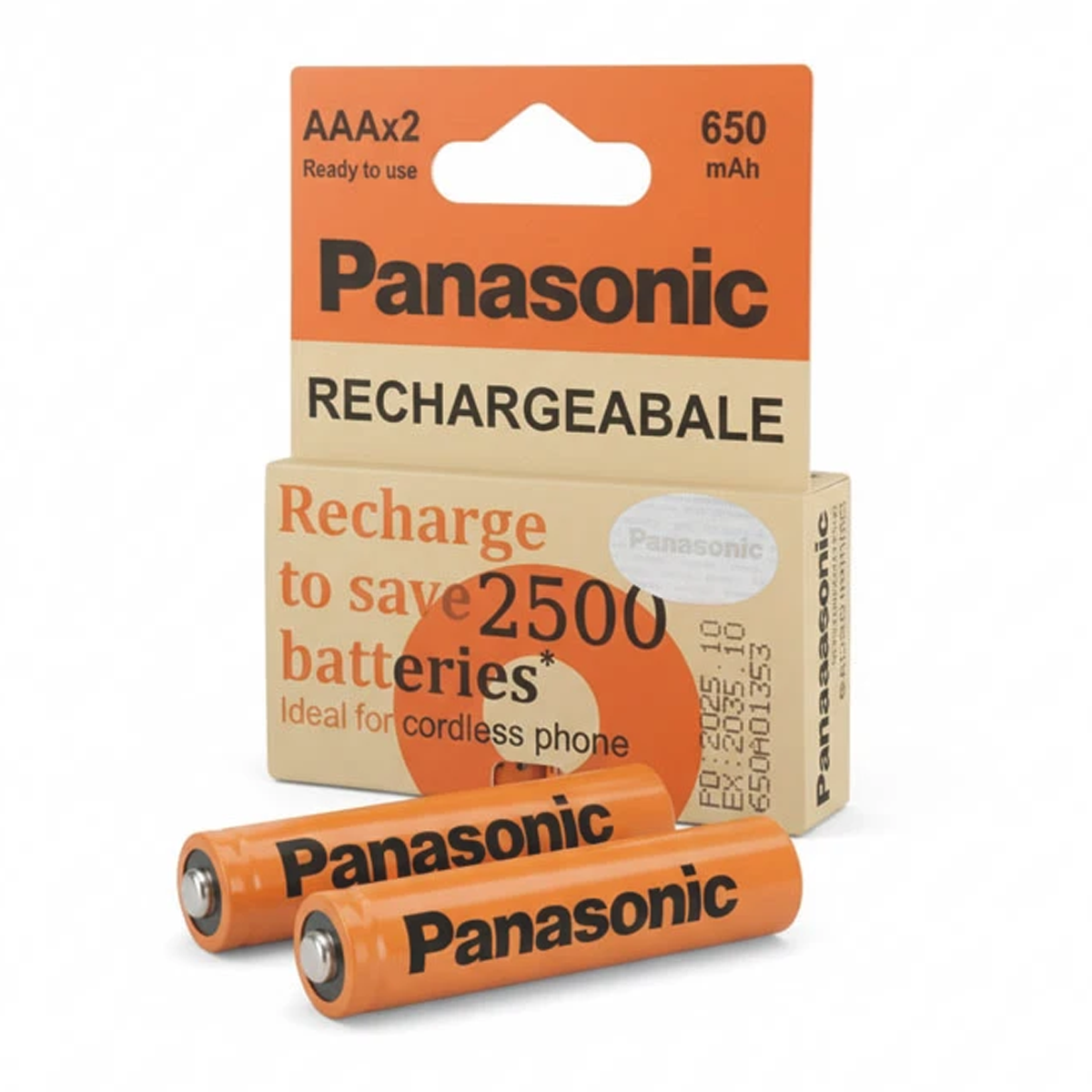 باتری نیم قلمی قابل شارژ تلفن بی سیم پاناسونیک مدل AAA 650mAh-نارنجی