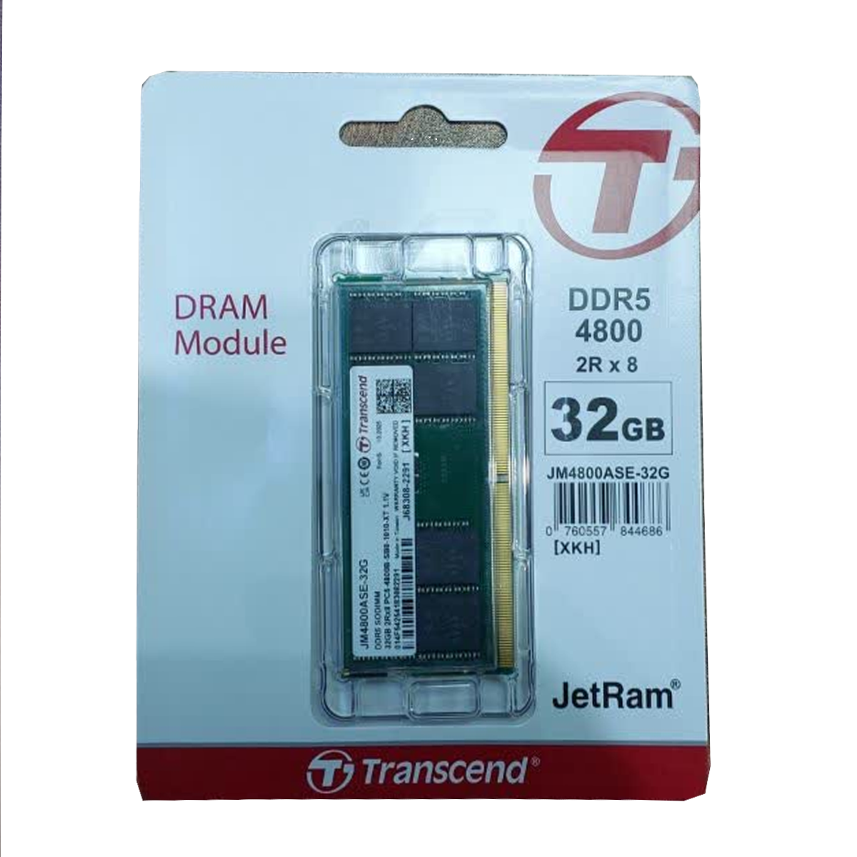 رم لپ تاپ DDR5 تک کاناله 4800 مگاهرتز CL22 ترنسند مدل CT16 JetRam ظرفیت 32 گیگابایت رم لپ تاپ DDR5 تک کاناله 4800 مگاهرتز CL22 ترنسند مدل CT16 JetRam ظرفیت 32 گیگابایت