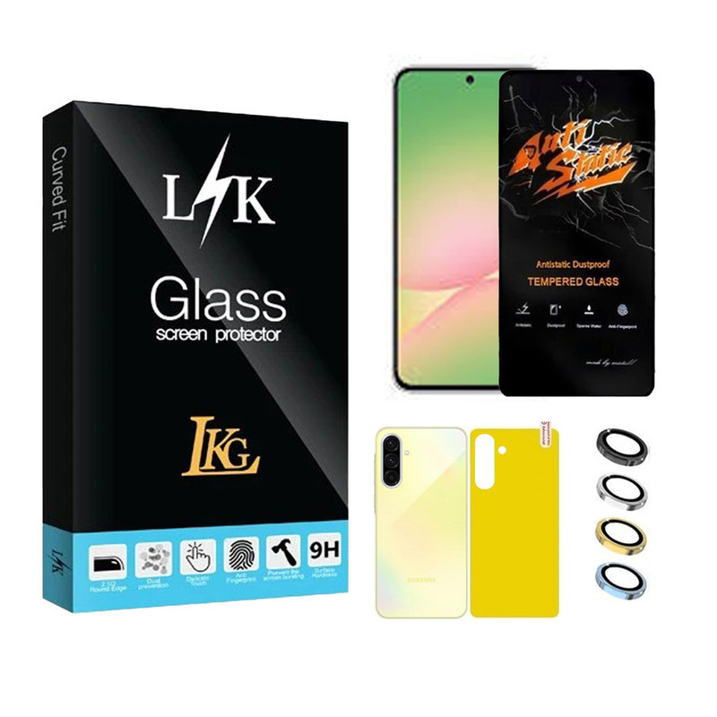 محافظ صفحه نمایش ال کا جی مدل انتی استاتیک مناسب برای گوشی موبایل سامسونگ Galaxy A56 5G به همراه محافظ پشت گوشی و محافظ لنز محافظ صفحه نمایش ال کا جی مدل انتی استاتیک مناسب برای گوشی موبایل سامسونگ Galaxy A56 5G به همراه محافظ پشت گوشی و محافظ لنز