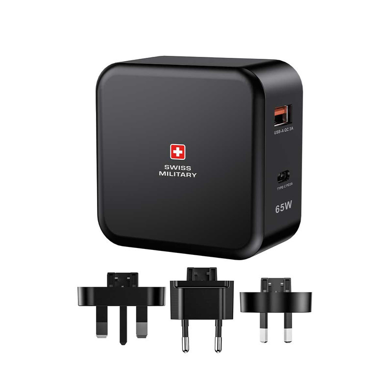 آداپتور شارژر 65 وات سوییس میلیتری مدل Power Station به همراه مبدل برق آداپتور شارژر 65 وات سوییس میلیتری مدل Power Station به همراه مبدل برق