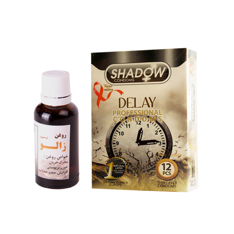 روغن زالو جواهر کد 028 حجم 35 میلی لیتر به همراه کاندوم شادو مدل delay بسته 12 عددی روغن زالو جواهر کد 028 حجم 35 میلی لیتر به همراه کاندوم شادو مدل delay بسته 12 عددی