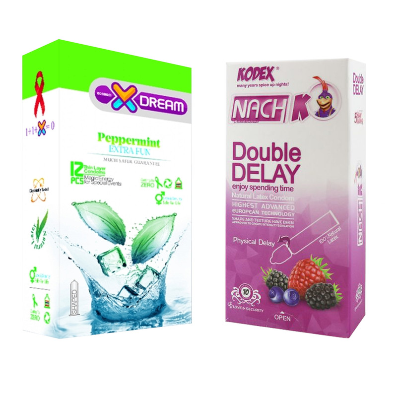 کاندوم ایکس دریم مدل Peppermint بسته 12 عددی به همراه کاندوم تاخیری کدکس مدل Double Delay بسته 10 عددی کاندوم ایکس دریم مدل Peppermint بسته 12 عددی به همراه کاندوم تاخیری کدکس مدل Double Delay بسته 10 عددی