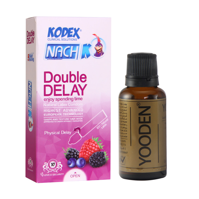 کاندوم ناچ کدکس مدل Double Delay بسته 10عددی به همراه روغن یودن کد 01 حجم 30 میلی لیتر کاندوم ناچ کدکس مدل Double Delay بسته 10عددی به همراه روغن یودن کد 01 حجم 30 میلی لیتر