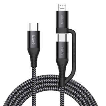 کابل تبدیل USB-C به USB-C/MicroUSB ای اِس آر مدل Braided Nylon طول 1 متر کابل تبدیل USB-C به USB-C/MicroUSB ای اِس آر مدل Braided Nylon طول 1 متر