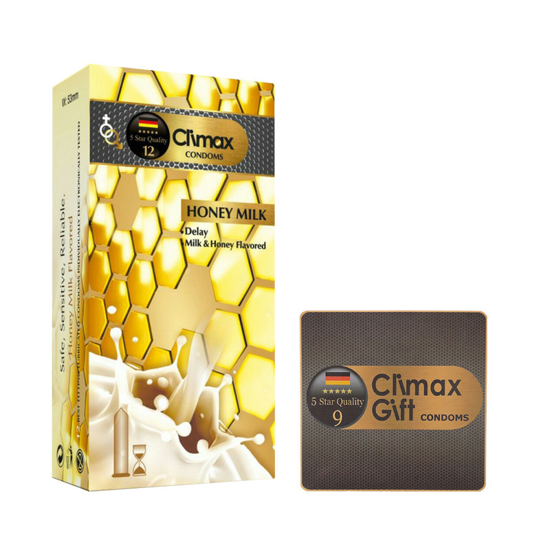 کاندوم کلایمکس مدل Honey milk بسته 12 عددی به همراه کاندوم مدل Gift کاندوم کلایمکس مدل Honey milk بسته 12 عددی به همراه کاندوم مدل Gift