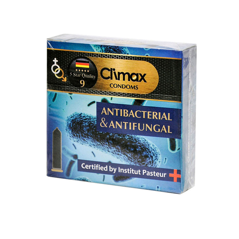 کاندوم کلایمکس مدل ANTIBACTRIAL & ANTIFUNGAL بسته 3 عددی کاندوم کلایمکس مدل ANTIBACTRIAL & ANTIFUNGAL بسته 3 عددی