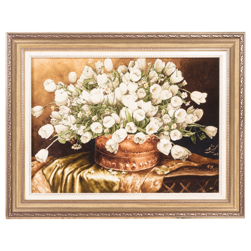 تابلو فرش دست بافت سی پرشیا مدل گل لاله در گلدان مسی کد 903662 تابلو فرش دست بافت سی پرشیا مدل گل لاله در گلدان مسی کد 903662