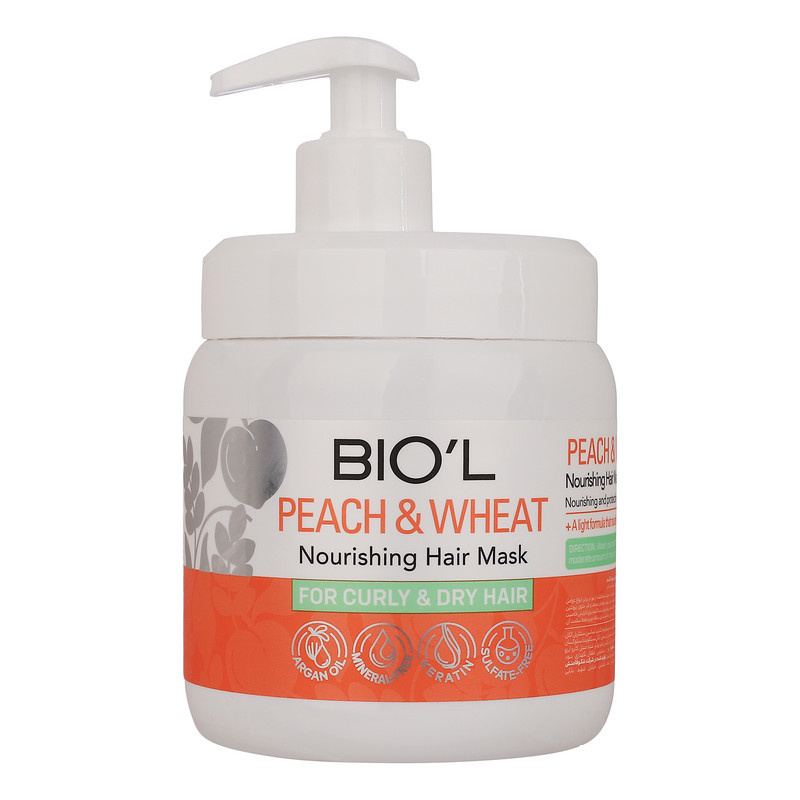 ماسک تقویت کننده مو بیول مدل Peach And Wheat مناسب برای موهای فر و خشک حجم 500 میلی لیتر ماسک تقویت کننده مو بیول مدل Peach And Wheat مناسب برای موهای فر و خشک حجم 500 میلی لیتر