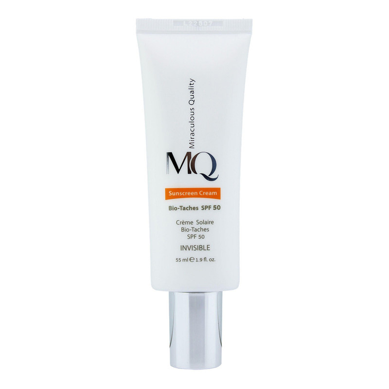 کرم ضدآفتاب بیرنگ ام کیو SPF50 مدل BIO TACHES مناسب انواع پوست حجم 55 میلیلیتر کرم ضدآفتاب بیرنگ ام کیو SPF50 مدل BIO TACHES مناسب انواع پوست حجم 55 میلیلیتر