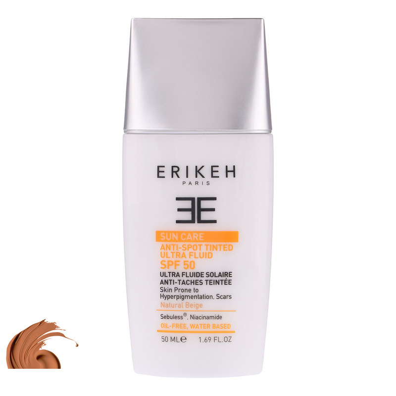 فلوئید ضد آفتاب رنگی اریکه spf 50 مدل ultra محافظ UVA UVB ضد لک مناسب انواع پوست حجم 50 میلیلیتر